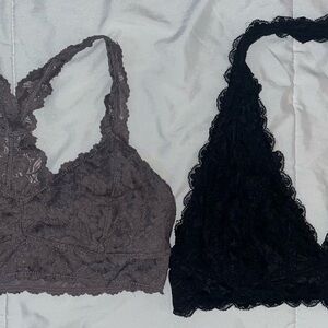 Lace Bralette Set - Black and mauve